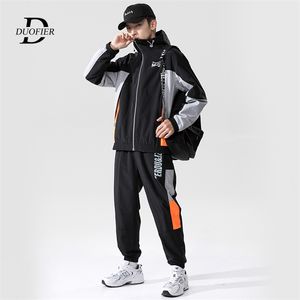 Mäns höst mode sport kostymjacka och byxor två bitar set tracksuit män trendiga streetwear outfit casual joggers set 211222