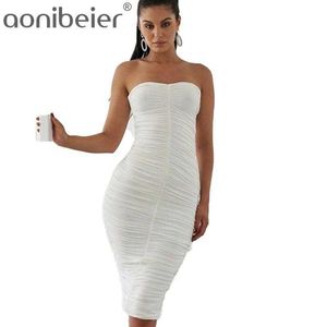 Weißes sexy schulterfreies gerafftes Maxi-Sommerkleid für Abendparty, lang, figurbetont, elegant, 210604