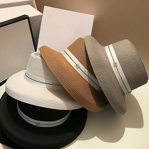 Vintage Hepburn Style Straw Hat Women Outdoor Letter Casual Cap Summer Beach Sun Protection Caps Seaside Vacation Wide Brim Hats