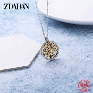 Zdadan 925 Sterling Silver Golden Tree of Life Halsband för kvinnor Sweet Fashion Smycken Förlovningsgåva