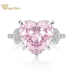 Wong Rain Romantic Sterling Silver Heart Pink Sapphire edelsteen Bruiloft Engagement Diamanten Ring fijne sieraden geheel
