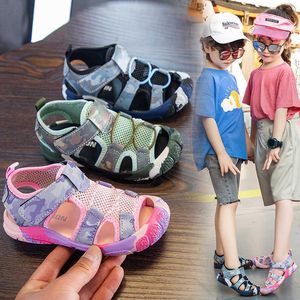 Wholesale pu boys sandal new shoes resale online - Kids Camouflage Sandals New Girls Shoes Children Boys Wide Pu Mesh Hook Loop Soft Rubber Beach Sandals Baby Shoes Toddler Q0629
