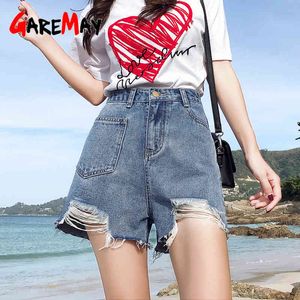Black Ripped Denim Shorts For Women Plus Size High Waisted Distressed Loose Women's Jeans Summer 210428