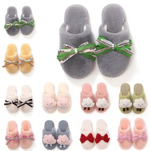 GAI Hotsale Bowknot Winter Fur Slippers for Women Yellow Pink White Snow Slides Indoor House Fashion Outdoor Girls Ladies Furry Slipper Soft Comfortable Shoes