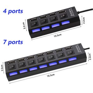 USB Splitter Hub Use Power Adapter 4/7 Port Multiple Expander 2.0 USB Hub with Switch for PC