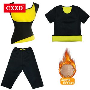CXZD女性ウエストトレーナースリムコルセットネオプレンサウナタンクトップベスト+パンツ減量ボディシェーパーシャツ