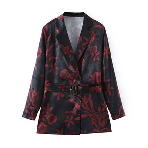 BLSQR Moda Floral Impressão Blazer Mulheres Manga Longa Escritório Senhoras Casaco elegante elegante jaqueta Chic 210430