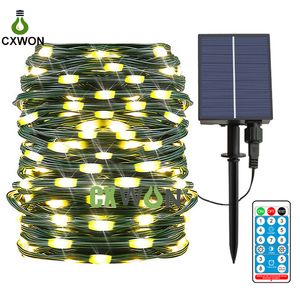 76ft 200leds Solar String Luzes Fadas de Couro Fadas Luz de Luz Ao Ar Livre Garland Garland Tree Street Decoração de Casamento