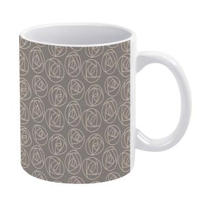 Kubki Rose Doodle-Taupe i Mgła Biały Kubek 11oz Ceramiczny Herbata Cup Kawa Przyjaciele Prezent Urodzinowy Zrelaksowany Relaksujący Romans Romans