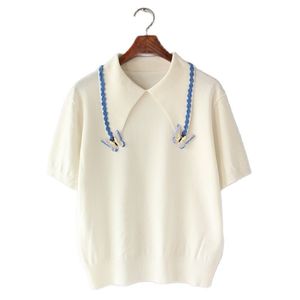 Koreansk mode kortärmad lapel tröja lös och tunn is silke t-shirt sommar topp damkläder 210520