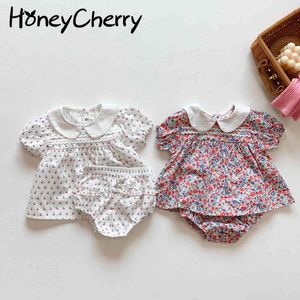 Summer short-sleeved floral two-piece baby cherry children split shorts girls set girl clothes 210515