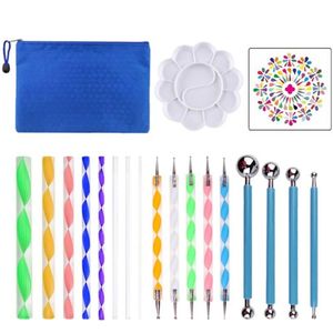 19PCS Mandala Dotting Verktyg Ställ in Pen Dotting Tools Mandala Stencil Ball Stylus Paint Tray för målning Rocks Färgteckning och Drafting - 19