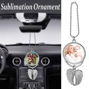 Wholesale Sublimation Big Wings Necklaces Pendants Decorations Blanks Car Pendant Angel Wing Rearview Mirror Decoration Hanging Charm Ornaments