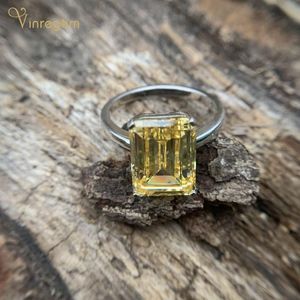 クラスターリングVinregem 100％925スターリングシルバーエメラルドカット作成Moissaniteシトリンピンクサファイア宝石婚約ファインジュエリー