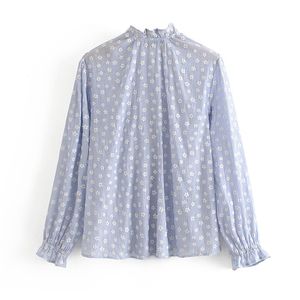 Mujeres Chic Floral Blusas de algodón Ruffle Manga larga Hollow Out Shirt Top Loose Casual Túnica Blusa Blusa Mujer 210515