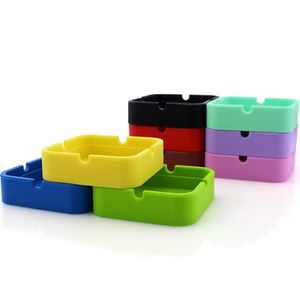 Högkvalitativ Silicone Square Ashtrays Food-Grade Silica Custom Logo 9 Rena färger Tobak Torka ört Rökning Ash Brickor Containerhållare Böjbar mjuk bärbar