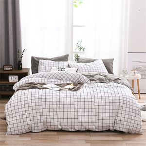 100% Cotton Stripes Duvet Cover Sets Simple Bedding Set with Pillowcases Single Double Queen King Size Quilt Cover Bedclothes 210319