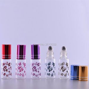 500 pcs 5ml frascos de rolos de óleo essenciais com rolo de metal na borboleta impressão de perfume frasco atacado F209