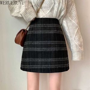 WERUERUYU College Wind Rock Herbst Und Winter Frauen Studenten Retro Plaid EIN Wort Kurzen Rock Hohe Taille Tasche Hüfte rock 210608