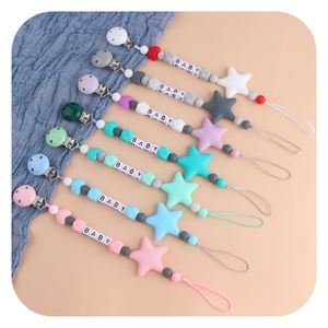 Baby Pacifier Clips Silikon Beads Star Clip Cute Soother Holder Spädbarn Nippel Teether Nyfödda Tugg leksaker Matning Tillbehör Yfa3001