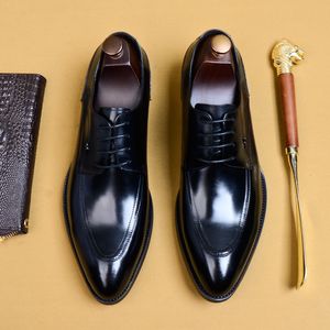 Sapatos formais de couro genuíno com cadarço para homens casamento brogue britânico sapato de festa sapato preto vinho vermelho bico fino masculino