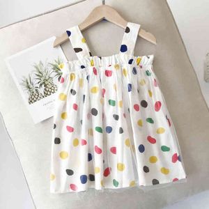 Vestido de verão infantil sem mangas multicolor impressão de impressão princesa fofo sling malha costura crianças roupas meninas 210515