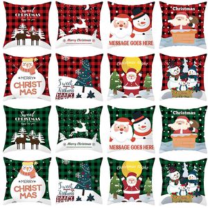 Red Green Plaid Christmas Pillow Case Santa Snowman Antler Cushion Cover 45 * 45cm Xmas PillowCase XD24754