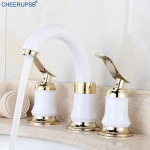 Wholesale three plug for sale - Group buy Bathroom Sink Faucets Modern Faucet Three Hole White Tap Deck Mount Cold Water Mixer Dual Handle Plug Foam Nozzle Torneira