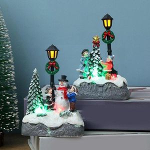 Noel Süslemeleri Reçine Küçük Ev Köyü Sahne Dekorasyon Işık Tatil Mikro Centerpiece N0T9