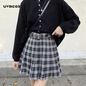 Plaid Pleated Mini Kjolar Vinter Höst Kvinnor Skirts Gothic Streetwear High Waist Fashion Short Skirt 210712