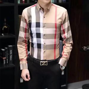 designer Mens Dress Shirt casual Slim Silk T-shirt Long sleeve Casual business clothing plaid men