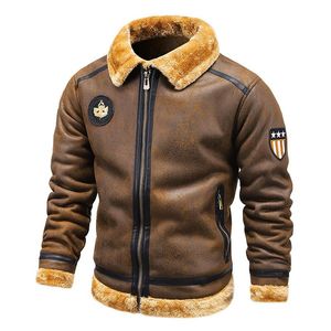 Jackets masculinos Moda Faux Fur Bomber and Coats Fleece forrado grosso de camurça quente piloto de vôo Parkas Outerwear Tamanho Big Size