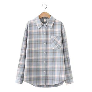 Kvinnors Blusar SHIRTS 2021 Kvinnor Plaid Casual Toppar och blus Lös vår tunn dam Kolla in Shirt Single Packet Oversized Summer Outwea