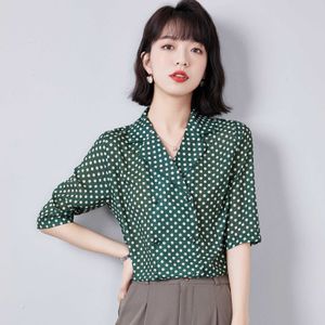 Verão coreano Moda Cetim Mulheres Blusas Escritório Senhora Camisa e Blusa Manga Curta Womens Tops Plus Size XXXL Blusa Feminina 210531