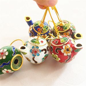 Fantazyjny Cloisonne Emalia Fimigree Rękodzieła Ozdoby Mini Wiszące Pot Wisiorek Wisiorek Dekoracja Torba Keychain Charms Z Pudełkiem