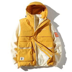 Colete masculino outono inverno tendência moda coletes coreano colete homens para baixo colete juventude casaco masculino capuz oversize 211015