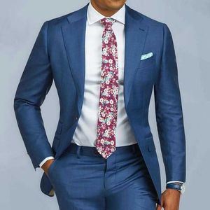 2個の青い形式の男性スーツのスリムフィットシングルブレストメンズスーツ仕様版画グリームTuxedoブレザーウェディング用ウエディングジャケットパンツTerno x0909