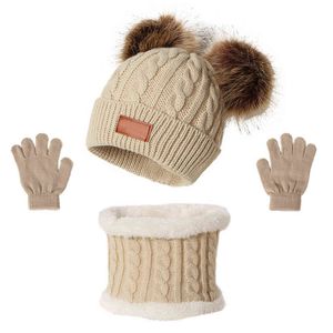 3 pz Bambino Del Bambino Dei Capretti Del Bambino Della Ragazza del Ragazzo Pompon Cappello di Lavoro A Maglia Carino Crochet Beanie Cap Sciarpa Guanto Accessori Infantili Vestito Caldo di Inverno