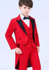フォーマルな男の子Tuxedoスーツセット子供の結婚式のホストピアノパフォーマンスパーティー衣装子供タキシードシャツパンツボウタイ4PCS outfit x0909