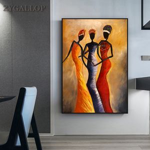 Impressão de lona Africano mulher retrato pintura a óleo escandinavo pôsteres e impressões fotos da arte da parede da lona para a decoração da sala de estar