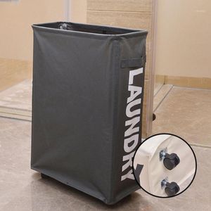 Storage Bags Aluminum Frame Laundry Basket Foldable Dirty Clothes Tall Thin With Brake Function Universal Wheel-