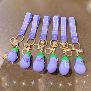 New Creative Cartoon Plush Eggplant Keychain Bell Decorative Pendants Key Rings for Women Bags Car Key Accessories Kids Toys G1019