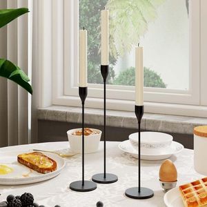 Titulares de vela vendendo conjunto de 3 ouro metal preto castiçal mesa de jantar decorativo para decoração de casa, casamento, jantar, festa