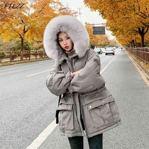 Natural Raccoon Fox Fur Hooded Winter Down Coat Women White Duck Jacket Warm Snow Parka Brown Big Pocket Outerwear 210430