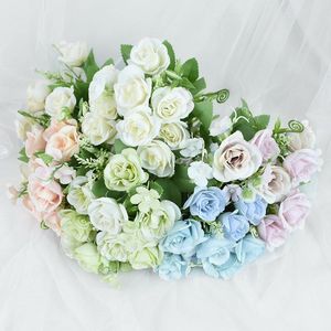 Dekoracyjne kwiaty Wieńce 1bouquet 4cm jedwabne róże sztuczne bukiet DIY ślub panna młoda trzyma do domu ogród dekoracji fałszywy kwiat Fau