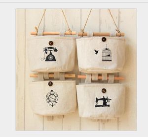 Home Cotton Linen hanging Storage bag Creative Wardrobe Hang Bag Wall Pouch Cosmetic Toys Organizer Pockets stationery Contain for Room