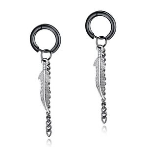 Stud 1 Pair Two Tone Black Silver Titanium Steel Feather Earring For Men Fashion Jewelry Drop