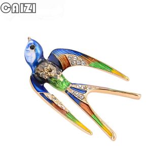 Pins, Brooches CAIZI 3 Colors Rhinestone Swallow Brooch For Women Bird Enamel Pins Metal Animal Scarf Banquet Weddings Broche Accessories