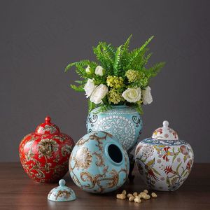 花瓶の救済塗られた花の陶磁器の花瓶中国のヴィンテージの彫刻プロセスデカールの植木鉢蓋の北欧の装飾ホーム