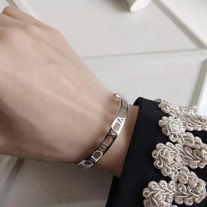 Bracciale in argento sterling Semplici numeri romani Open Personalità selvaggia Bracciale da donna con gioielli a mano